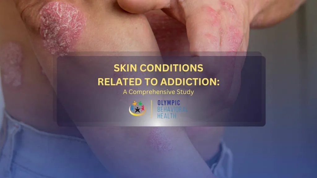 Skin Conditions Related to Addiction: A Comprehensive Study title over a close-up of irritated, scaly skin