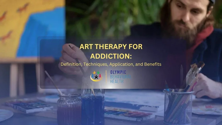 Art Therapy for Addiction: Definition, Techniques, Application, and Benefits title over a person painting at an easel
