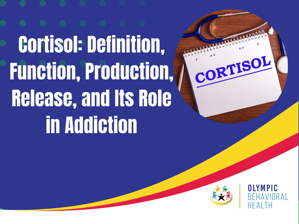 Featured graphic titled Cortisol: Definition, Function, Production, Release, and Its Role in Addiction with a notepad