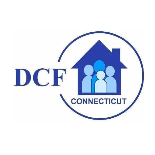 DCF logo with a house and family icon (Connecticut wording), shown for the DCF Licensed credential on the About page