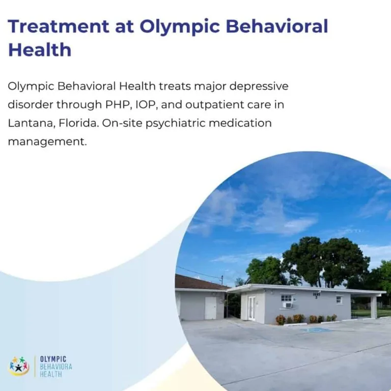Treatment at Olympic Behavioral Health graphic: major depressive disorder treated through PHP, IOP and outpatient in Lantana