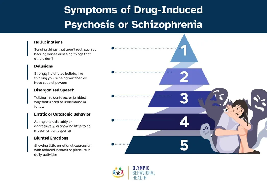 Symptoms of drug-induced psychosis or schizophrenia: hallucinations, delusions, disorganized speech and more