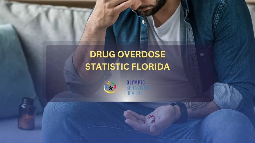 Featured image for Drug Overdose Statistic Florida, showing a distressed man holding pills in his open hand