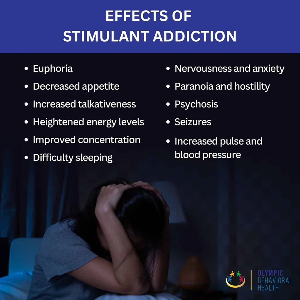 Effects of Stimulant Addiction list, including euphoria, insomnia, paranoia, psychosis, seizures and raised blood pressure