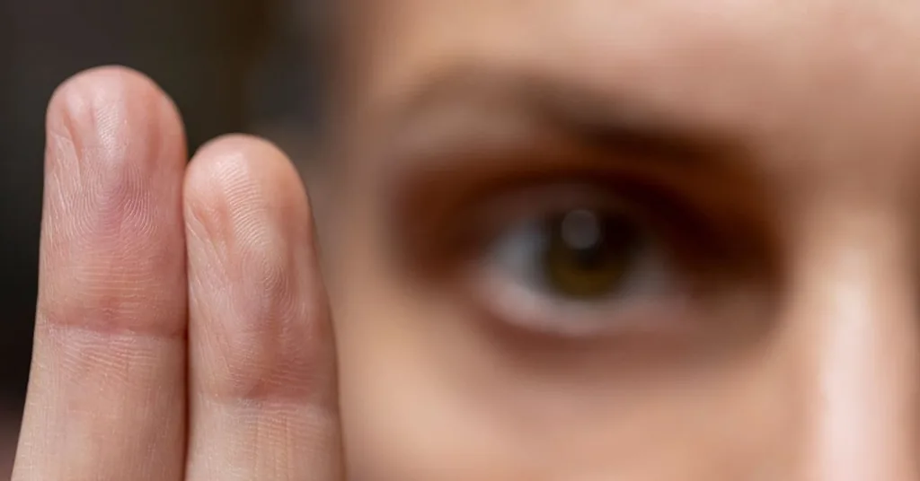 Close-up of an eye following two raised fingers, the eye movement technique at the heart of EMDR therapy in Lantana, FL