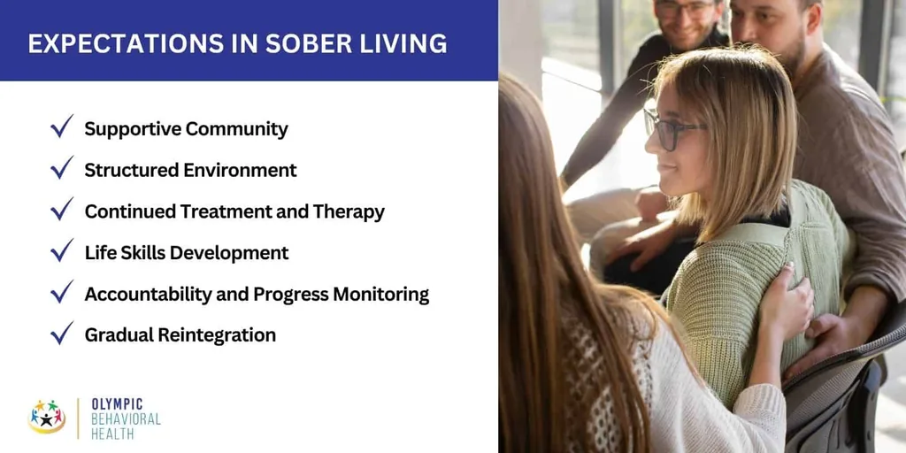 Expectations in Sober Living list: supportive community, structure, continued therapy, life skills, accountability