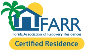Florida Association of Recovery Residences (FARR) Certified Residence logo with palm tree and house emblem
