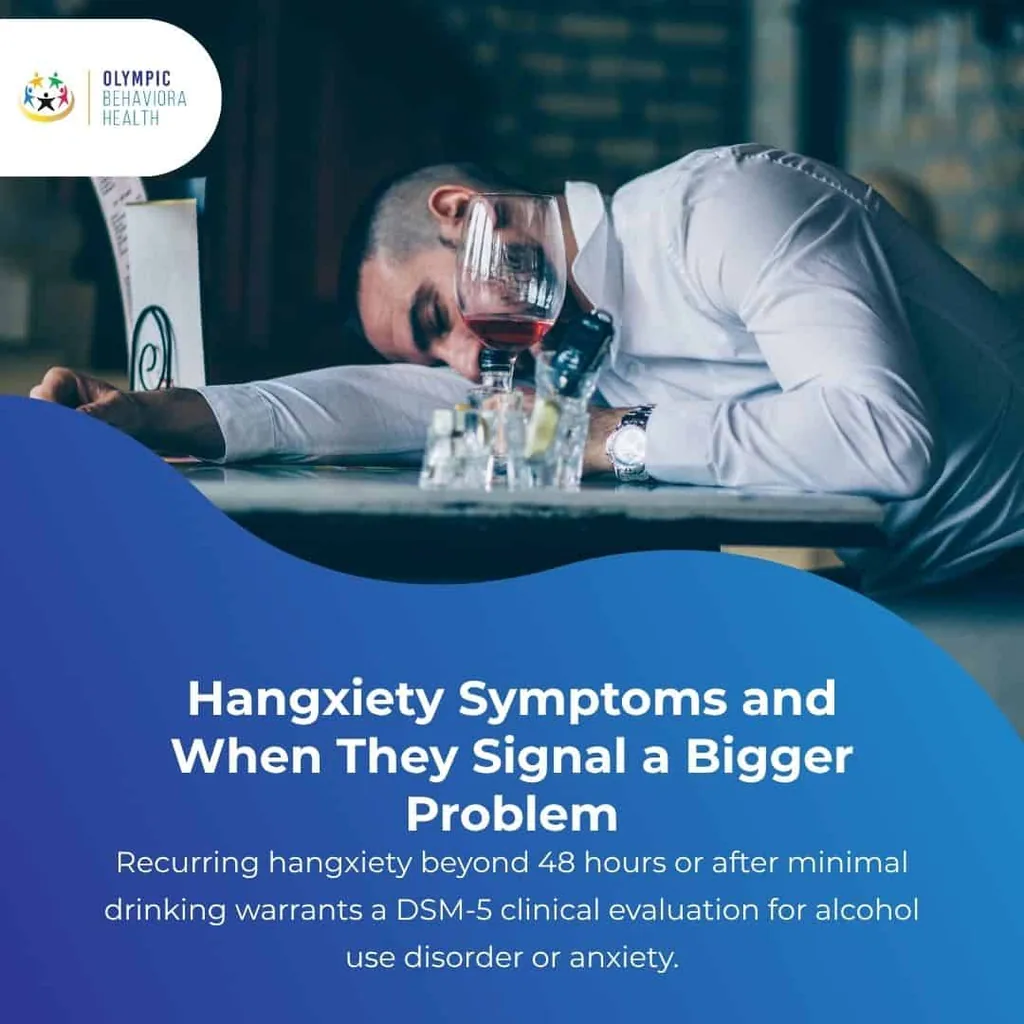Hangxiety Symptoms and When They Signal a Bigger Problem, over a man slumped at a bar beside a wine glass