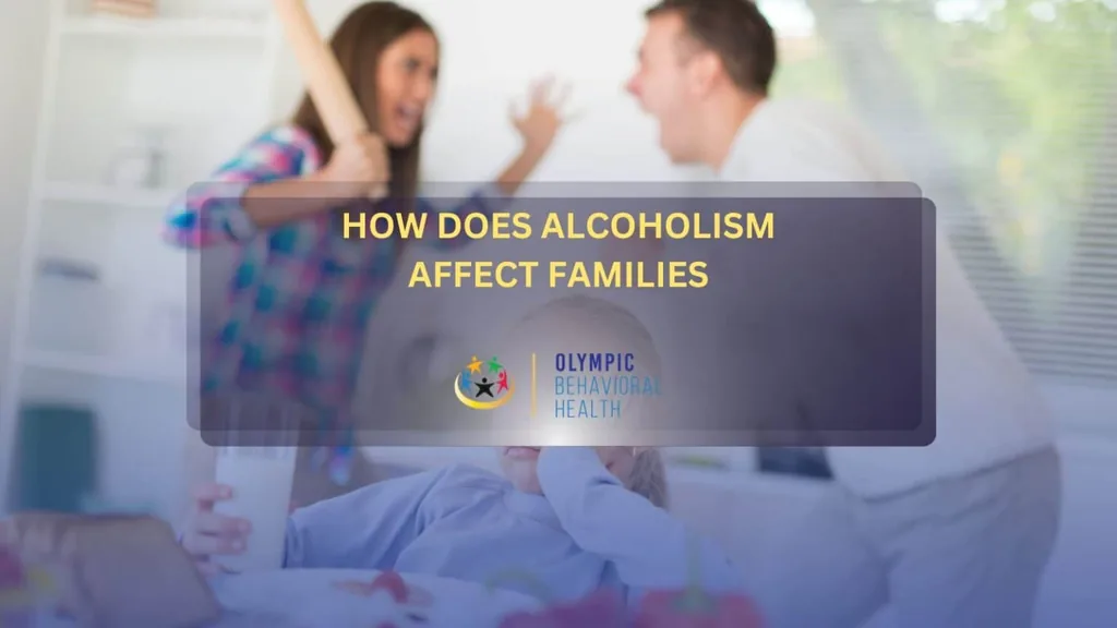 Title banner for How Does Alcoholism Affect Families over a couple arguing while a child covers their face