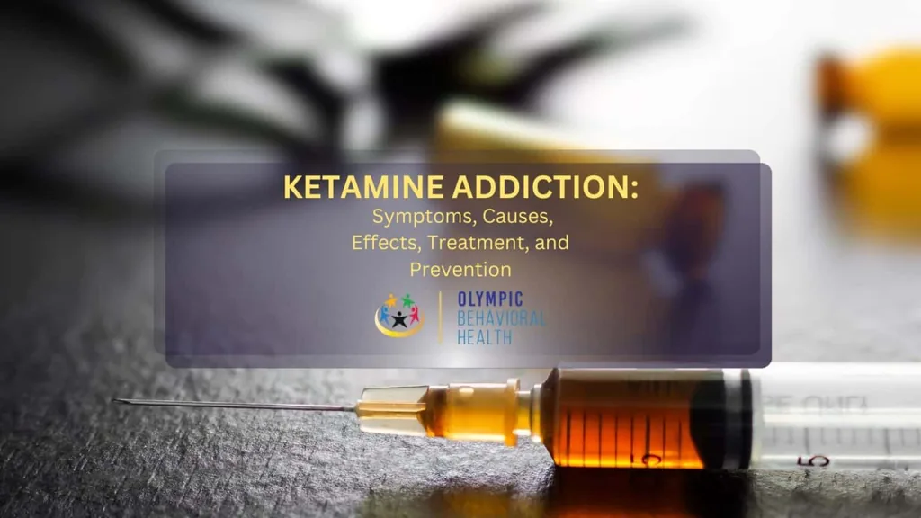 Syringe with amber liquid and the title Ketamine Addiction: Symptoms, Causes, Effects, Treatment, and Prevention