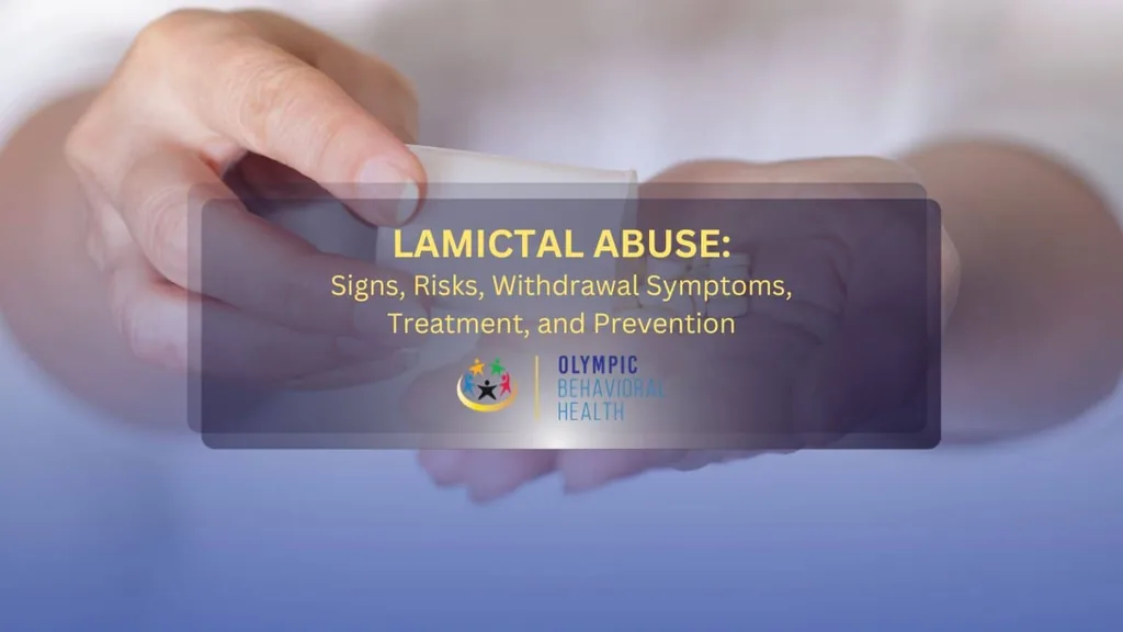Lamictal Abuse: Signs, Risks, Withdrawal Symptoms, Treatment and Prevention title over a hand holding a pill blister pack