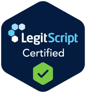 LegitScript Certified seal with a green check, verifying Olympic Behavioral Health as a legitimate provider