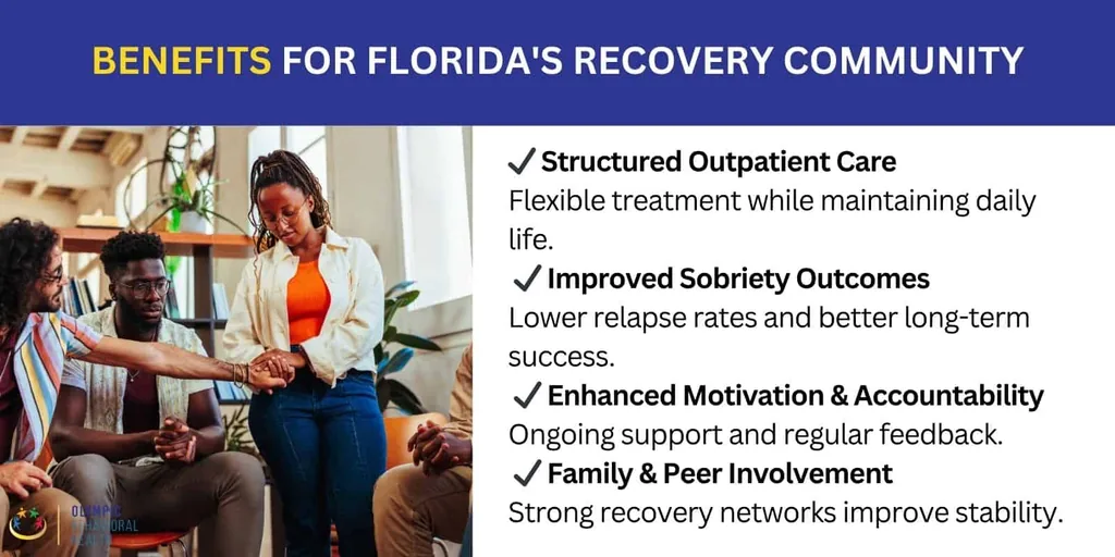 Benefits for Florida's recovery community: structured outpatient care, better sobriety outcomes, family and peer support