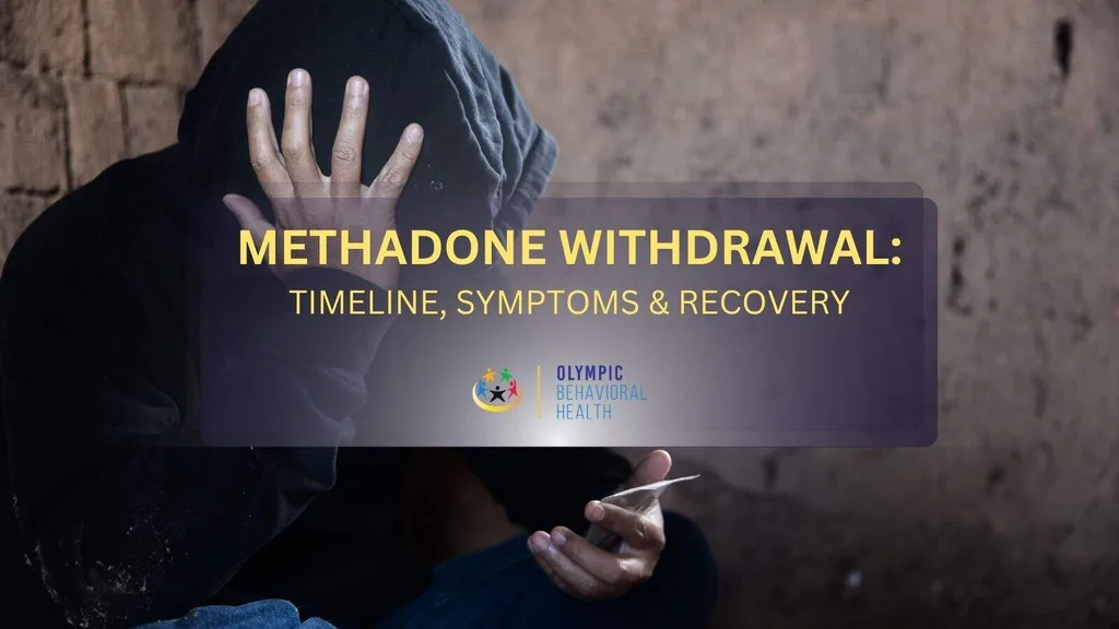 Methadone Withdrawal: Timeline, Symptoms and Recovery title over a hooded person with raised hands