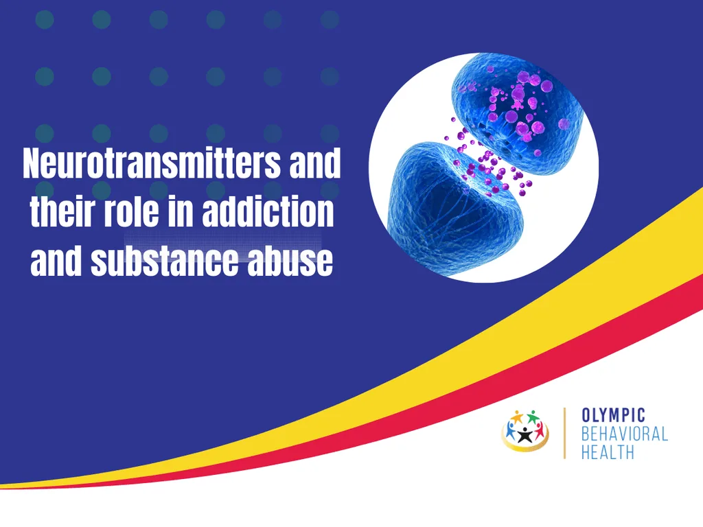Featured graphic titled Neurotransmitters and their role in addiction and substance abuse with a synapse illustration