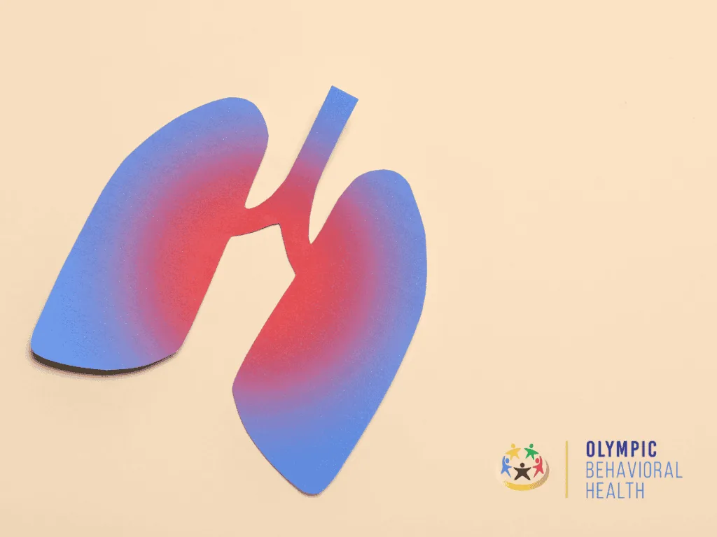Paper cutout of red and blue lungs, illustrating the physiological risk and physical dependence of nicotine addiction