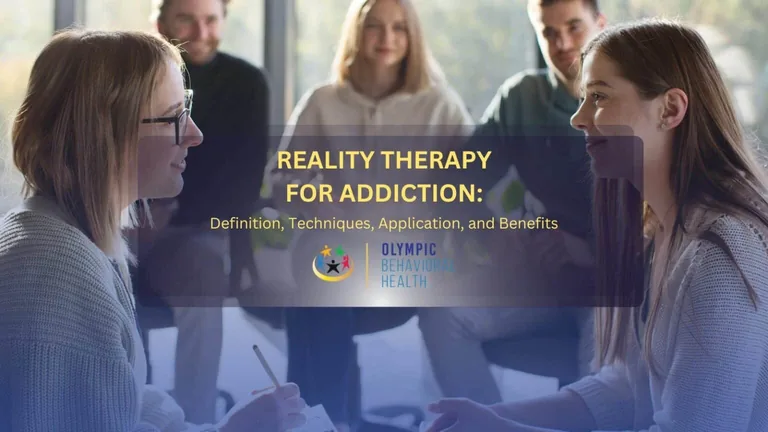 Reality Therapy for Addiction: Definition, Techniques, Application, and Benefits title over a group therapy circle