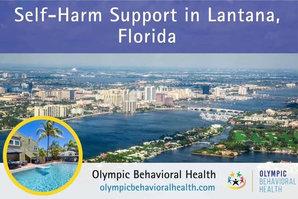 Self-Harm Support in Lantana, Florida banner over an aerial view of the Intracoastal Waterway with facility inset