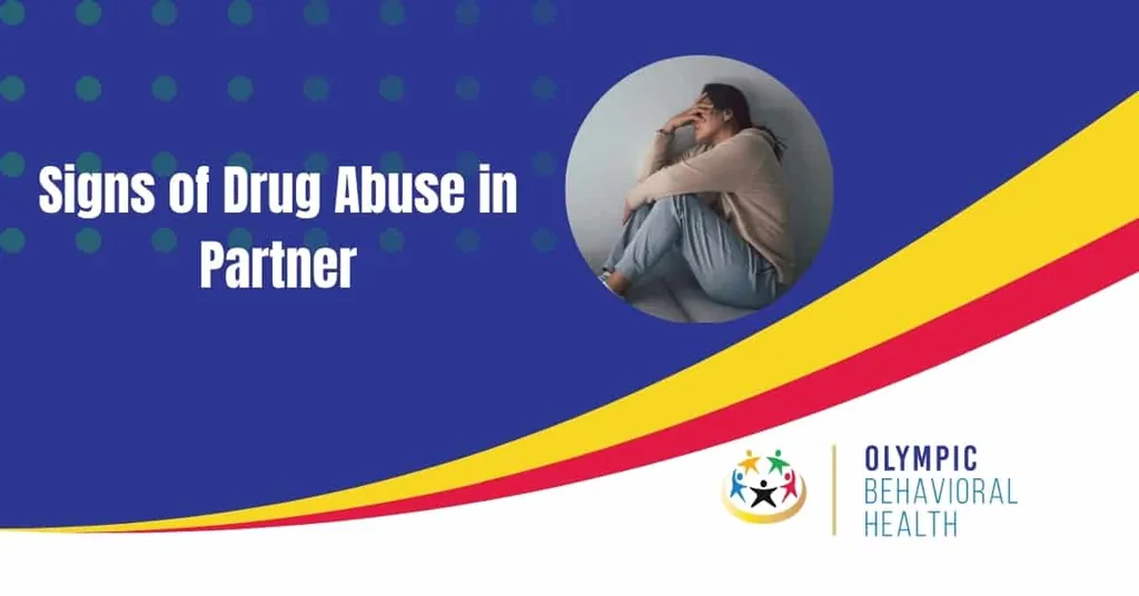 Signs of Drug Abuse in Partner featured banner with a distressed woman hugging her knees