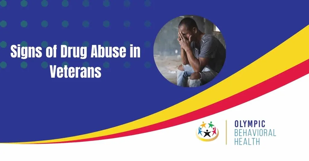Signs of Drug Abuse in Veterans featured banner with a veteran holding his head in his hands
