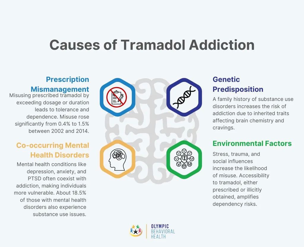 Causes of tramadol addiction: prescription mismanagement, genetics, co-occurring mental health disorders and environment