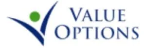 ValueOptions behavioral health insurance logo with blue checkmark, listed among the insurance plans accepted