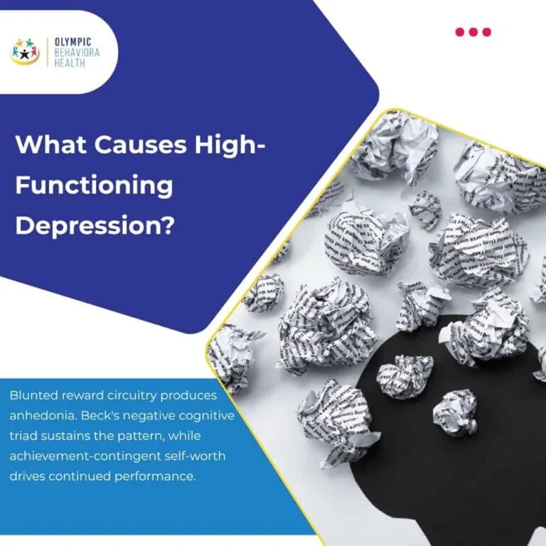 What Causes High-Functioning Depression? graphic: blunted reward circuitry and Beck's negative cognitive triad